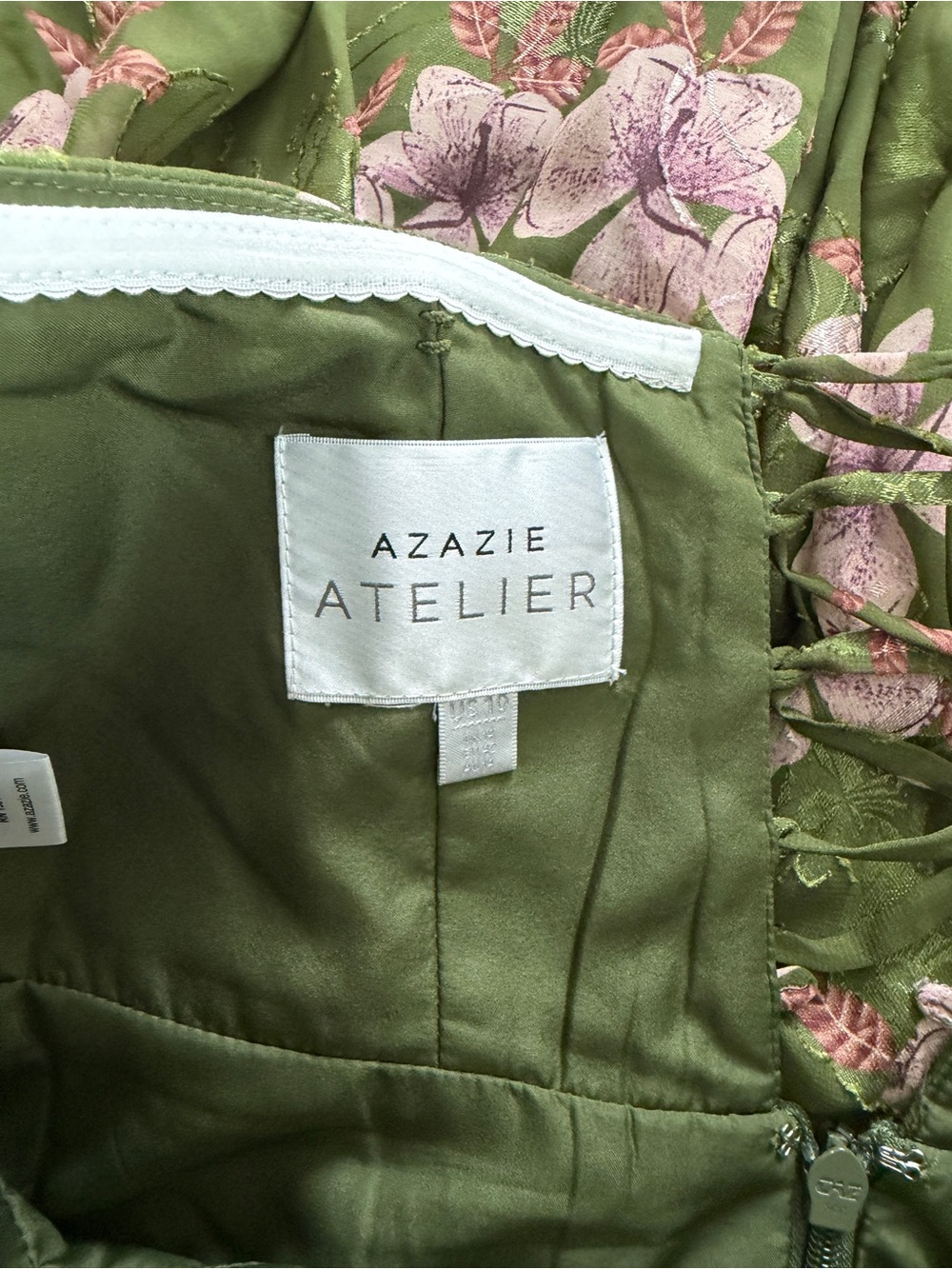 Azazie Olive Green Strapless Maxi Dress with Pink Floral Print - Picture 5 of 6